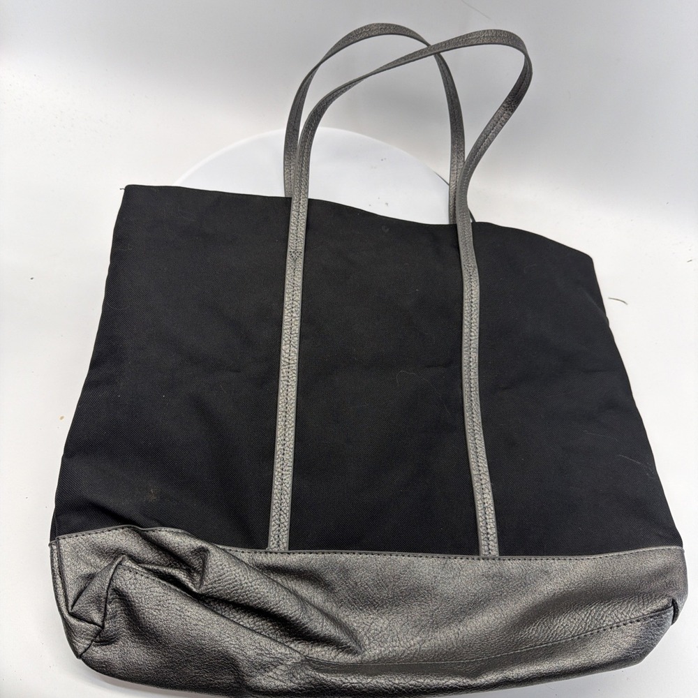 ABEO large tote bag black and gray 15 x 17 inches w/shoulder straps Snap Closure - Picture 3 of 4